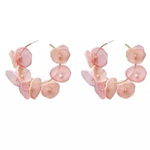 Zara Pink Organza Flower Hoop Earrings